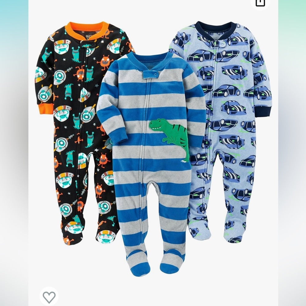 Simple Joys by Carter's Loose-Fit Flame Resistant Fleece Footed Pajamas, 3 pack